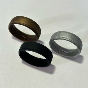 3 Silicone Rings in Black, Silver, & Bronze/Gold Size 13 Men’s Workout Band